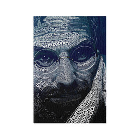 Обложка для паспорта матовая кожа с принтом Стив Джобс в Екатеринбурге, натуральная матовая кожа | размер 19,3 х 13,7 см; прозрачные пластиковые крепления | an american businessman | apple | art | portrait | steve jobs | text | американец | искусство | портрет | предприниматель | стив джобс | текстовой | яблоко