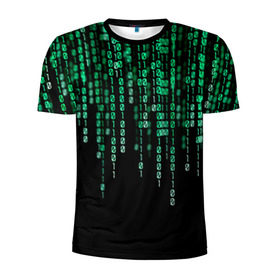 Мужская футболка 3D спортивная с принтом Матрица в Екатеринбурге, 100% полиэстер с улучшенными характеристиками | приталенный силуэт, круглая горловина, широкие плечи, сужается к линии бедра | background | black | green | matrix | movie | numbers | зеленые | матрица | фильм | фон | цифры | черный