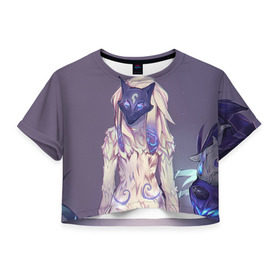 Женская футболка 3D укороченная с принтом Hipster в Екатеринбурге, 100% полиэстер | круглая горловина, длина футболки до линии талии, рукава с отворотами | kindred | league of legends | lol | киндред | лига легенд | лол