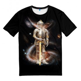Мужская футболка 3D с принтом Космический рыцарь в Екатеринбурге, 100% полиэфир | прямой крой, круглый вырез горловины, длина до линии бедер | Тематика изображения на принте: 