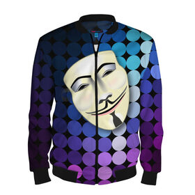 Мужской бомбер 3D с принтом Анонимус в Екатеринбурге, 100% полиэстер | застегивается на молнию, по бокам два кармана без застежек, по низу бомбера и на воротнике - эластичная резинка | Тематика изображения на принте: anonymous | www | интернет | маска | свобода | хакер