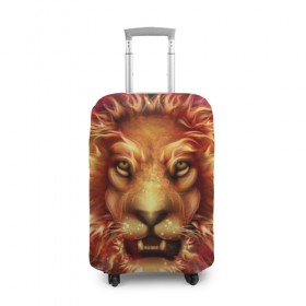 Чехол для чемодана 3D с принтом Огненный лев в Екатеринбурге, 86% полиэфир, 14% спандекс | двустороннее нанесение принта, прорези для ручек и колес | animal | fire | flame | head | lion | look | predator | взгляд | голова | животное | лев | огненный | огонь | пламя | хищник
