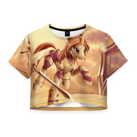 Женская футболка 3D укороченная с принтом Pony Leona в Екатеринбурге, 100% полиэстер | круглая горловина, длина футболки до линии талии, рукава с отворотами | league of legends | leona | lol | pony | леона | лига легенд | лол | пони