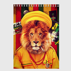 Скетчбук с принтом Ямайка лев в Екатеринбурге, 100% бумага
 | 48 листов, плотность листов — 100 г/м2, плотность картонной обложки — 250 г/м2. Листы скреплены сверху удобной пружинной спиралью | Тематика изображения на принте: jamaica | lion