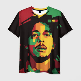 Мужская футболка 3D с принтом Ямайка, Боб Марли в Екатеринбурге, 100% полиэфир | прямой крой, круглый вырез горловины, длина до линии бедер | Тематика изображения на принте: bob marley | reggae | регги