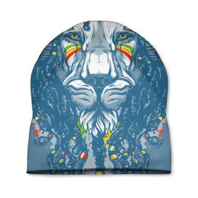 Шапка 3D с принтом Ямайка, лев в Екатеринбурге, 100% полиэстер | универсальный размер, печать по всей поверхности изделия | дреды