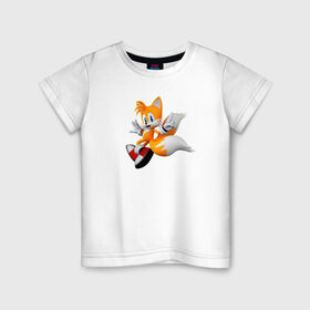 Детская футболка хлопок с принтом Лисенок Тейлз в Екатеринбурге, 100% хлопок | круглый вырез горловины, полуприлегающий силуэт, длина до линии бедер | майлз «тейлз» прауэр
