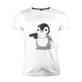 Мужская футболка премиум с принтом пингвин в Екатеринбурге, 92% хлопок, 8% лайкра | приталенный силуэт, круглый вырез ворота, длина до линии бедра, короткий рукав | gun | penguin | shotgun | tmblr | tumbler | пингвин | пистолет