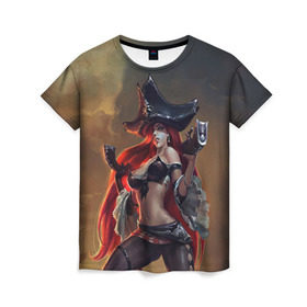 Женская футболка 3D с принтом Пират в Екатеринбурге, 100% полиэфир ( синтетическое хлопкоподобное полотно) | прямой крой, круглый вырез горловины, длина до линии бедер | league of legends | lol | miss fortune | лига легенд | лол | мисс фортуна | пират