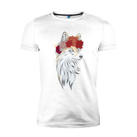 Мужская футболка премиум с принтом Лиса в Екатеринбурге, 92% хлопок, 8% лайкра | приталенный силуэт, круглый вырез ворота, длина до линии бедра, короткий рукав | Тематика изображения на принте: fox | животные | лиса | лисичка | лисы | осень | рыжая | фыр фыр | цветы