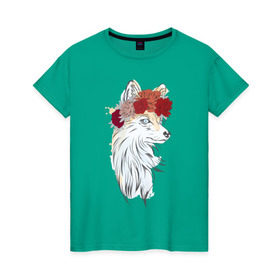 Женская футболка хлопок с принтом Лиса в Екатеринбурге, 100% хлопок | прямой крой, круглый вырез горловины, длина до линии бедер, слегка спущенное плечо | fox | животные | лиса | лисичка | лисы | осень | рыжая | фыр фыр | цветы