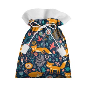 Подарочный 3D мешок с принтом Лисички паттерн в Екатеринбурге, 100% полиэстер | Размер: 29*39 см | Тематика изображения на принте: fox | животные | лиса | лисичка | лисы | осень | рыжая | фыр фыр | цветы