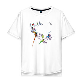 Мужская футболка хлопок Oversize с принтом экзотические птицы в Екатеринбурге, 100% хлопок | свободный крой, круглый ворот, “спинка” длиннее передней части | 8 марта | девушкам | птицы | экзотика