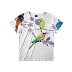 Детская футболка 3D с принтом экзотические птицы в Екатеринбурге, 100% гипоаллергенный полиэфир | прямой крой, круглый вырез горловины, длина до линии бедер, чуть спущенное плечо, ткань немного тянется | 8 марта | девушкам | птицы | экзотика