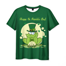 Мужская футболка 3D с принтом Ирландия в Екатеринбурге, 100% полиэфир | прямой крой, круглый вырез горловины, длина до линии бедер | clover | frog | green | happy st. patricks day | ireland | irish | moon | день святого патрика | зелёная | ирландец | ирландия | клевер | луна | лягушка | счастливый | шляпа
