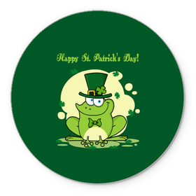 Коврик круглый с принтом Ирландия в Екатеринбурге, резина и полиэстер | круглая форма, изображение наносится на всю лицевую часть | clover | frog | green | happy st. patricks day | ireland | irish | moon | день святого патрика | зелёная | ирландец | ирландия | клевер | луна | лягушка | счастливый | шляпа