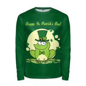 Мужской лонгслив 3D с принтом Ирландия в Екатеринбурге, 100% полиэстер | длинные рукава, круглый вырез горловины, полуприлегающий силуэт | clover | frog | green | happy st. patricks day | ireland | irish | moon | день святого патрика | зелёная | ирландец | ирландия | клевер | луна | лягушка | счастливый | шляпа