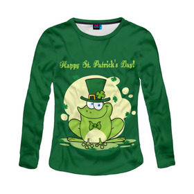 Женский лонгслив 3D с принтом Ирландия в Екатеринбурге, 100% полиэстер | длинные рукава, круглый вырез горловины, полуприлегающий силуэт | clover | frog | green | happy st. patricks day | ireland | irish | moon | день святого патрика | зелёная | ирландец | ирландия | клевер | луна | лягушка | счастливый | шляпа