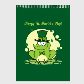 Скетчбук с принтом Ирландия в Екатеринбурге, 100% бумага
 | 48 листов, плотность листов — 100 г/м2, плотность картонной обложки — 250 г/м2. Листы скреплены сверху удобной пружинной спиралью | Тематика изображения на принте: clover | frog | green | happy st. patricks day | ireland | irish | moon | день святого патрика | зелёная | ирландец | ирландия | клевер | луна | лягушка | счастливый | шляпа