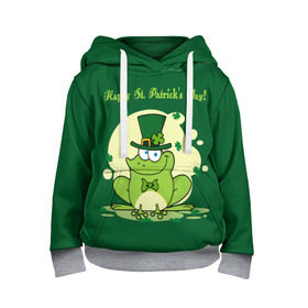 Детская толстовка 3D с принтом Ирландия в Екатеринбурге, 100% полиэстер | двухслойный капюшон со шнурком для регулировки, мягкие манжеты на рукавах и по низу толстовки, спереди карман-кенгуру с мягким внутренним слоем | clover | frog | green | happy st. patricks day | ireland | irish | moon | день святого патрика | зелёная | ирландец | ирландия | клевер | луна | лягушка | счастливый | шляпа