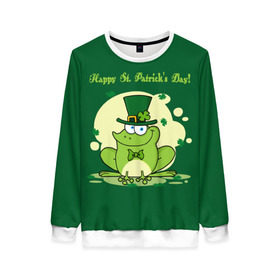 Женский свитшот 3D с принтом Ирландия в Екатеринбурге, 100% полиэстер с мягким внутренним слоем | круглый вырез горловины, мягкая резинка на манжетах и поясе, свободная посадка по фигуре | Тематика изображения на принте: clover | frog | green | happy st. patricks day | ireland | irish | moon | день святого патрика | зелёная | ирландец | ирландия | клевер | луна | лягушка | счастливый | шляпа