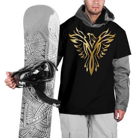 Накидка на куртку 3D с принтом Gold Phoenix в Екатеринбурге, 100% полиэстер |  | злато | золото | клюв | крылья | металл | орёл | птица | феникс