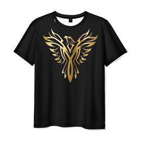 Мужская футболка 3D с принтом Gold Phoenix в Екатеринбурге, 100% полиэфир | прямой крой, круглый вырез горловины, длина до линии бедер | Тематика изображения на принте: злато | золото | клюв | крылья | металл | орёл | птица | феникс