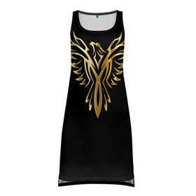 Платье-майка 3D с принтом Gold Phoenix в Екатеринбурге, 100% полиэстер | полуприлегающий силуэт, широкие бретели, круглый вырез горловины, удлиненный подол сзади. | злато | золото | клюв | крылья | металл | орёл | птица | феникс