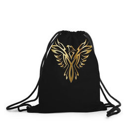 Рюкзак-мешок 3D с принтом Gold Phoenix в Екатеринбурге, 100% полиэстер | плотность ткани — 200 г/м2, размер — 35 х 45 см; лямки — толстые шнурки, застежка на шнуровке, без карманов и подкладки | злато | золото | клюв | крылья | металл | орёл | птица | феникс