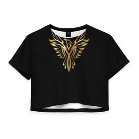 Женская футболка 3D укороченная с принтом Gold Phoenix в Екатеринбурге, 100% полиэстер | круглая горловина, длина футболки до линии талии, рукава с отворотами | злато | золото | клюв | крылья | металл | орёл | птица | феникс