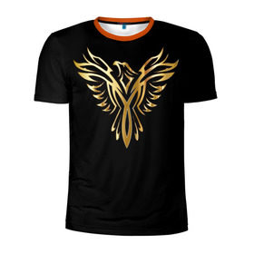 Мужская футболка 3D спортивная с принтом Gold Phoenix в Екатеринбурге, 100% полиэстер с улучшенными характеристиками | приталенный силуэт, круглая горловина, широкие плечи, сужается к линии бедра | злато | золото | клюв | крылья | металл | орёл | птица | феникс