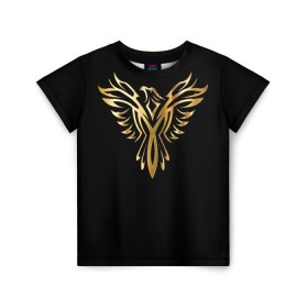 Детская футболка 3D с принтом Gold Phoenix в Екатеринбурге, 100% гипоаллергенный полиэфир | прямой крой, круглый вырез горловины, длина до линии бедер, чуть спущенное плечо, ткань немного тянется | злато | золото | клюв | крылья | металл | орёл | птица | феникс