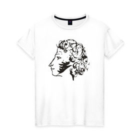 Женская футболка хлопок с принтом Пушкин в Екатеринбурге, 100% хлопок | прямой крой, круглый вырез горловины, длина до линии бедер, слегка спущенное плечо | автопортрет | литература | поэт | пушкин | сказка | словесность | стихи