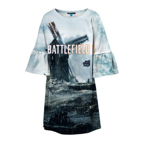 Детское платье 3D с принтом Battlefield 1 в Екатеринбурге, 100% полиэстер | прямой силуэт, чуть расширенный к низу. Круглая горловина, на рукавах — воланы | Тематика изображения на принте: батла | батлфилд