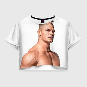 Женская футболка 3D укороченная с принтом Джон Сина 3 в Екатеринбурге, 100% полиэстер | круглая горловина, длина футболки до линии талии, рукава с отворотами | john cena | wwe | джон сина | рестлер | рестлинг