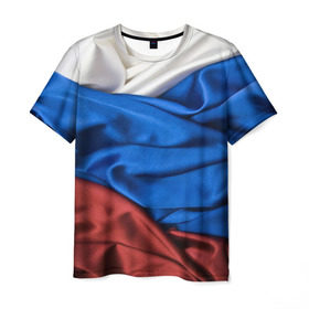 Мужская футболка 3D с принтом Триколор в Екатеринбурге, 100% полиэфир | прямой крой, круглый вырез горловины, длина до линии бедер | белый | красный | синий | складки | текстура | ткань