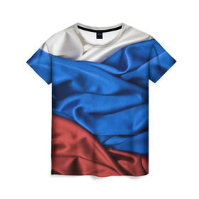 Женская футболка 3D с принтом Триколор в Екатеринбурге, 100% полиэфир ( синтетическое хлопкоподобное полотно) | прямой крой, круглый вырез горловины, длина до линии бедер | белый | красный | синий | складки | текстура | ткань