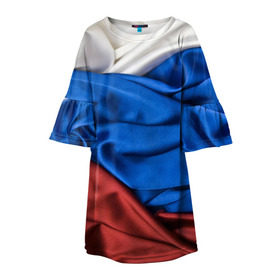 Детское платье 3D с принтом Триколор в Екатеринбурге, 100% полиэстер | прямой силуэт, чуть расширенный к низу. Круглая горловина, на рукавах — воланы | белый | красный | синий | складки | текстура | ткань