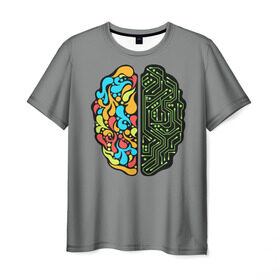 Мужская футболка 3D с принтом Мужское и женское в Екатеринбурге, 100% полиэфир | прямой крой, круглый вырез горловины, длина до линии бедер | Тематика изображения на принте: iq | интеллект | искусство | логика | мозг | плата | полушарие | творчество | ум