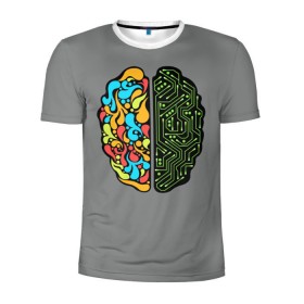 Мужская футболка 3D спортивная с принтом Мужское и женское в Екатеринбурге, 100% полиэстер с улучшенными характеристиками | приталенный силуэт, круглая горловина, широкие плечи, сужается к линии бедра | iq | интеллект | искусство | логика | мозг | плата | полушарие | творчество | ум