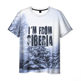 Мужская футболка 3D с принтом Я из Сибири в Екатеринбурге, 100% полиэфир | прямой крой, круглый вырез горловины, длина до линии бедер | Тематика изображения на принте: siberia | зима | россия | сибирь | снег | холод