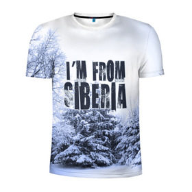 Мужская футболка 3D спортивная с принтом Я из Сибири в Екатеринбурге, 100% полиэстер с улучшенными характеристиками | приталенный силуэт, круглая горловина, широкие плечи, сужается к линии бедра | Тематика изображения на принте: siberia | зима | россия | сибирь | снег | холод