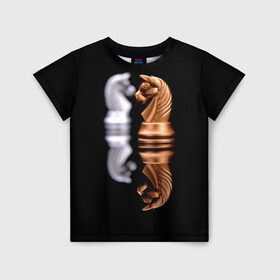 Детская футболка 3D с принтом Ход конём в Екатеринбурге, 100% гипоаллергенный полиэфир | прямой крой, круглый вырез горловины, длина до линии бедер, чуть спущенное плечо, ткань немного тянется | Тематика изображения на принте: 64 | chess | игра | конь | спорт | фигура | шахматы