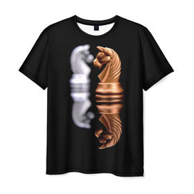 Мужская футболка 3D с принтом Ход конём в Екатеринбурге, 100% полиэфир | прямой крой, круглый вырез горловины, длина до линии бедер | Тематика изображения на принте: 64 | chess | игра | конь | спорт | фигура | шахматы