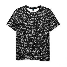 Мужская футболка 3D с принтом Руны в Екатеринбурге, 100% полиэфир | прямой крой, круглый вырез горловины, длина до линии бедер | викинги | древний | иероглифы | история | магия | рунический | север | текст | черно белый