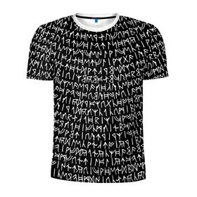 Мужская футболка 3D спортивная с принтом Руны в Екатеринбурге, 100% полиэстер с улучшенными характеристиками | приталенный силуэт, круглая горловина, широкие плечи, сужается к линии бедра | викинги | древний | иероглифы | история | магия | рунический | север | текст | черно белый