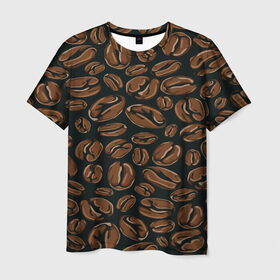 Мужская футболка 3D с принтом Арабика в Екатеринбурге, 100% полиэфир | прямой крой, круглый вырез горловины, длина до линии бедер | beens | coffee | pattern | бобы | зерна | кофе | паттерн