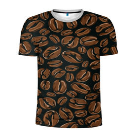Мужская футболка 3D спортивная с принтом Арабика в Екатеринбурге, 100% полиэстер с улучшенными характеристиками | приталенный силуэт, круглая горловина, широкие плечи, сужается к линии бедра | beens | coffee | pattern | бобы | зерна | кофе | паттерн