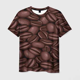 Мужская футболка 3D с принтом Зёрна кофе в Екатеринбурге, 100% полиэфир | прямой крой, круглый вырез горловины, длина до линии бедер | Тематика изображения на принте: beans | coffee | бобы | паттерн