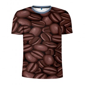 Мужская футболка 3D спортивная с принтом Зёрна кофе в Екатеринбурге, 100% полиэстер с улучшенными характеристиками | приталенный силуэт, круглая горловина, широкие плечи, сужается к линии бедра | Тематика изображения на принте: beans | coffee | бобы | паттерн